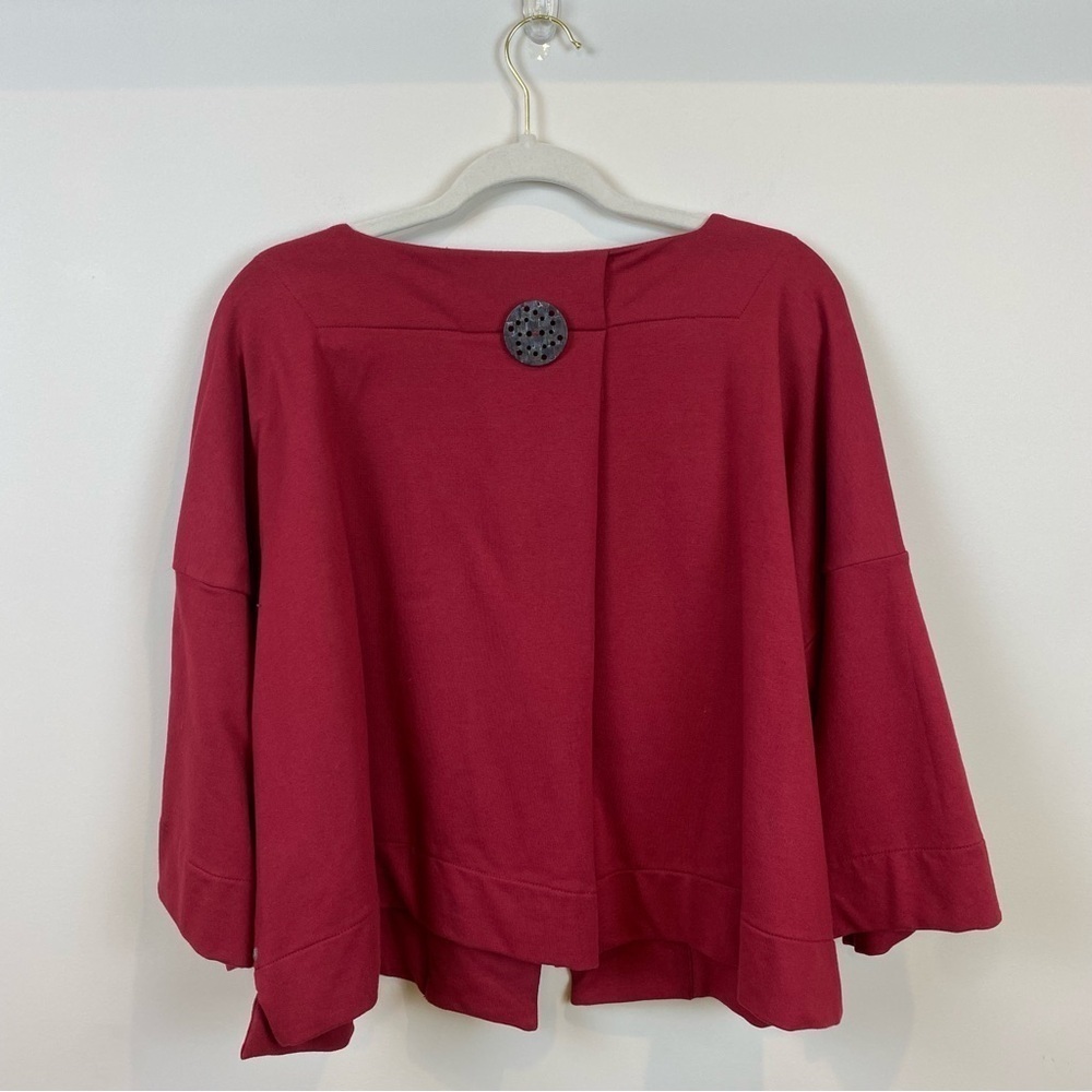 Neon Buddha Swing Jacket Deep Red Sz M Square Neck Oversized Cropped Wood Button - Picture 16 of 17